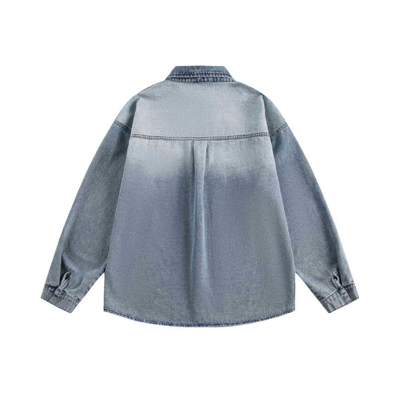 Unisex Oversized Denim Shirt with Washed Look and Chest Pocket Chichicherry