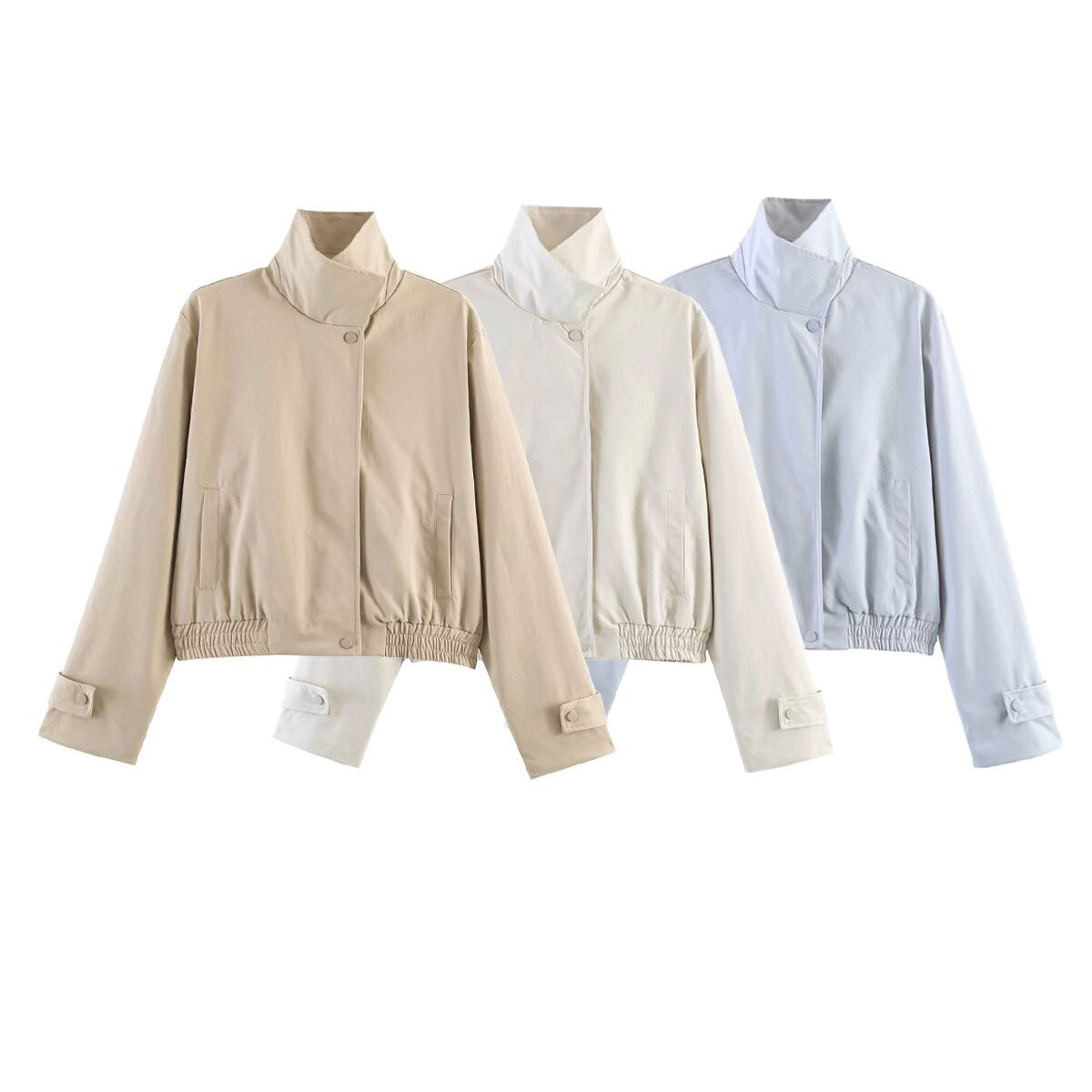 Women’s short-cut minimalist blouson jacket made of soft vegan leather with a lapel collar and elastic hem Chichicherry