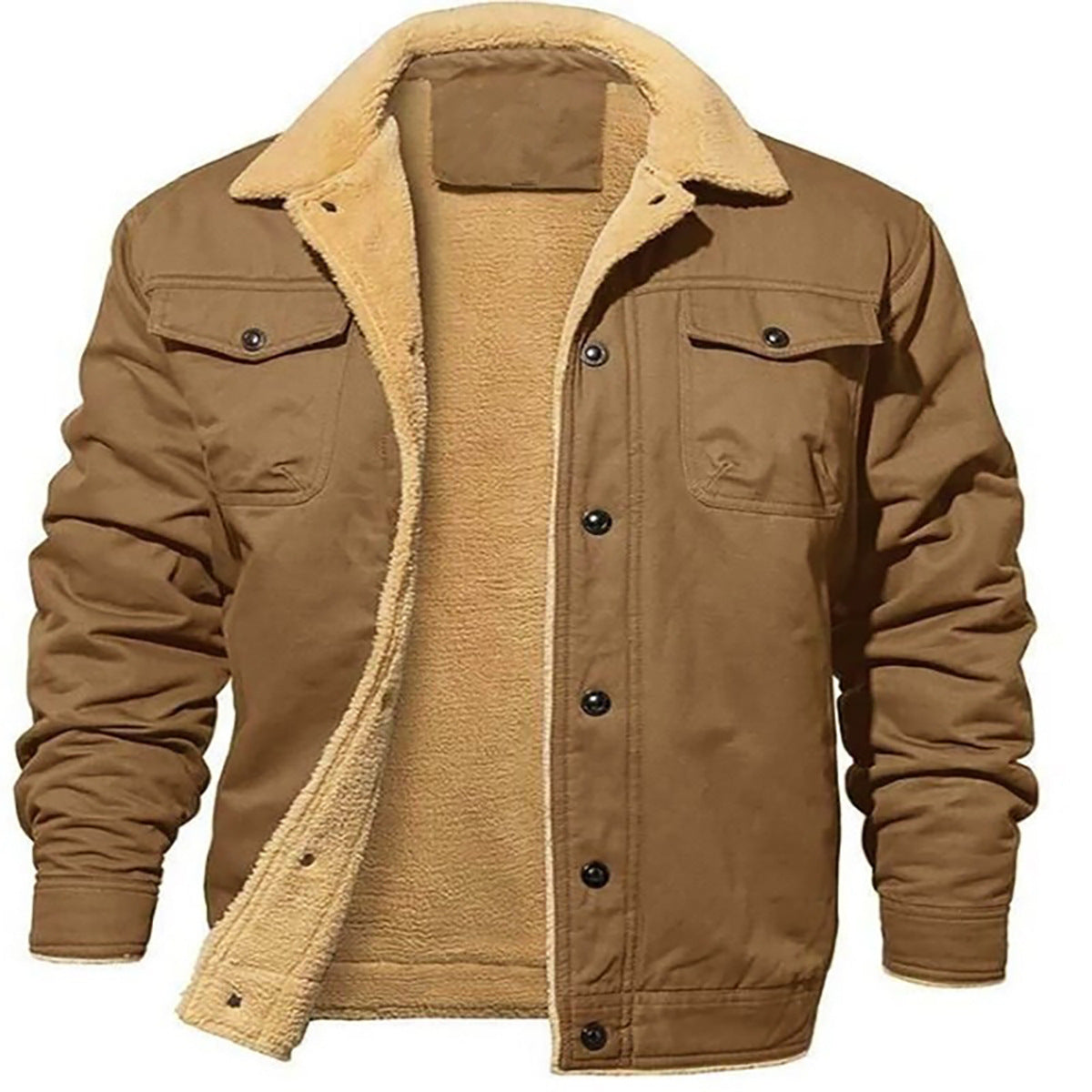 Men's padded sherpa canvas jacket with button placket and chest pockets Chichicherry