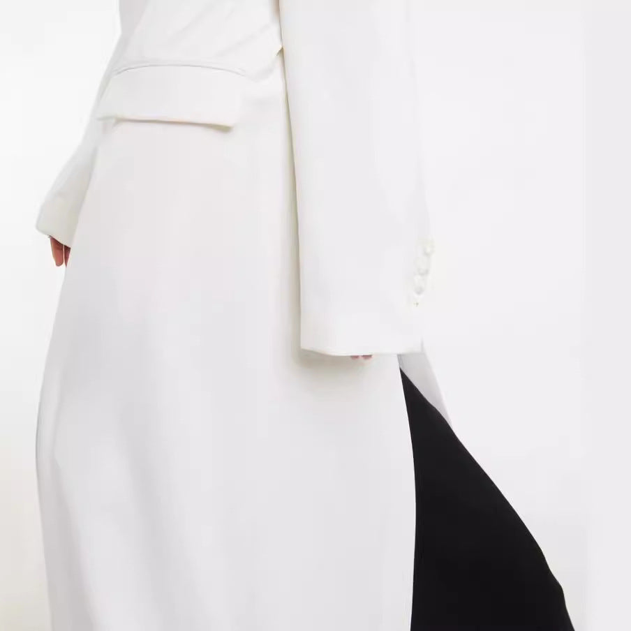 Women’s Maxi Long Slim Coat Blazer with Concealed Button Placket and Slim Shoulder Line Chichicherry