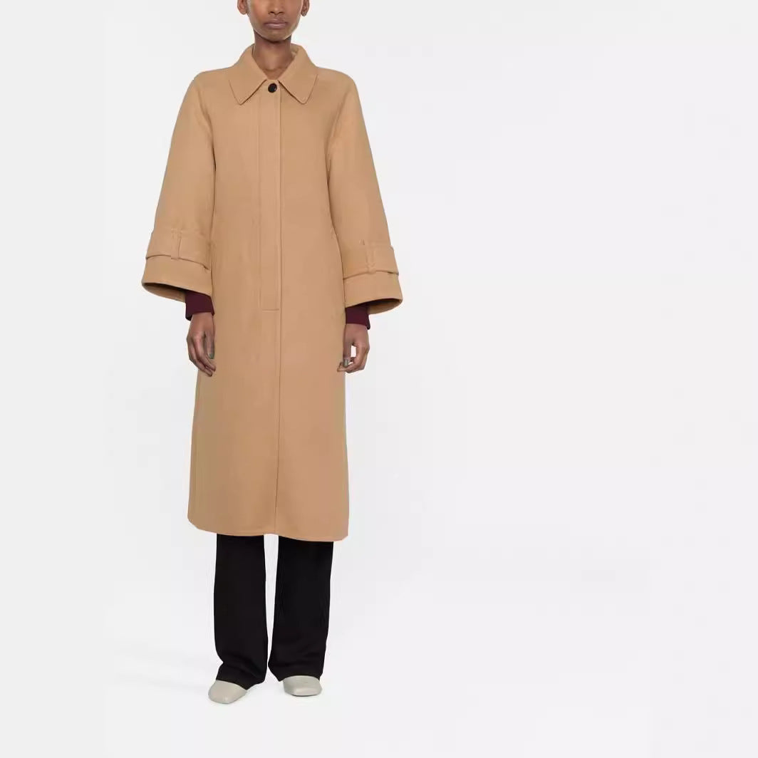 Women's Maxi Length Wool Blend Coat with Extra Long, Boxy Sleeves Chichicherry