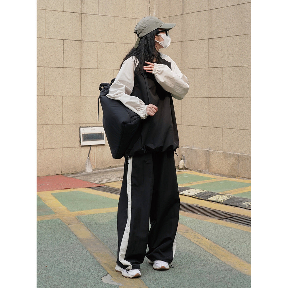 Women Wide High-Waist Track Pants in Palazzo Cut with Contrasting Side Stripe Chichicherry
