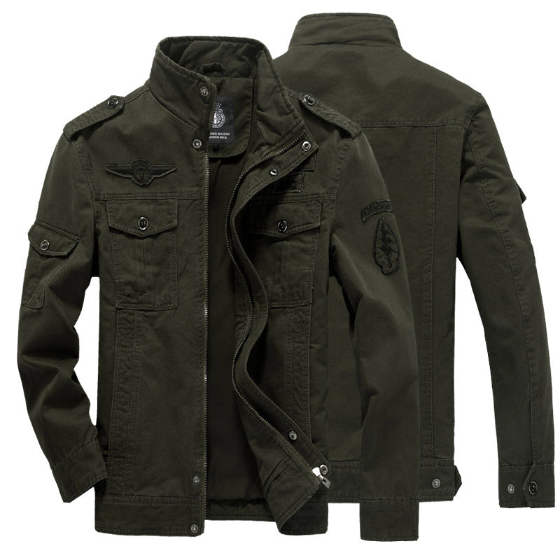 Men's canvas field jacket in military utility style with stand-up collar and flap pockets Chichicherry