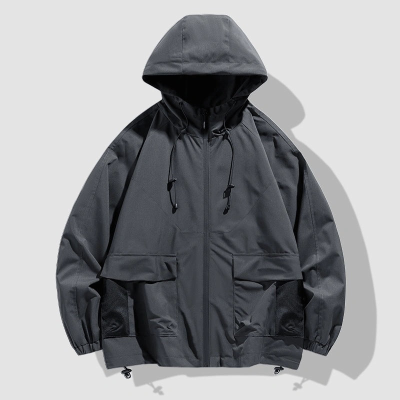 Men's Oversize Utility Softshell Jacket with Hood, Patches & Adjustable Hem Chichicherry
