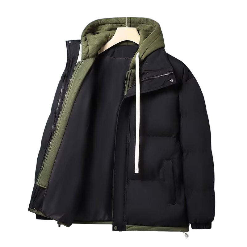 Unisex Gepolsterte Kapuzen-Winterjacke mit kontrastierendem Futter und Kordelzug Chichicherry