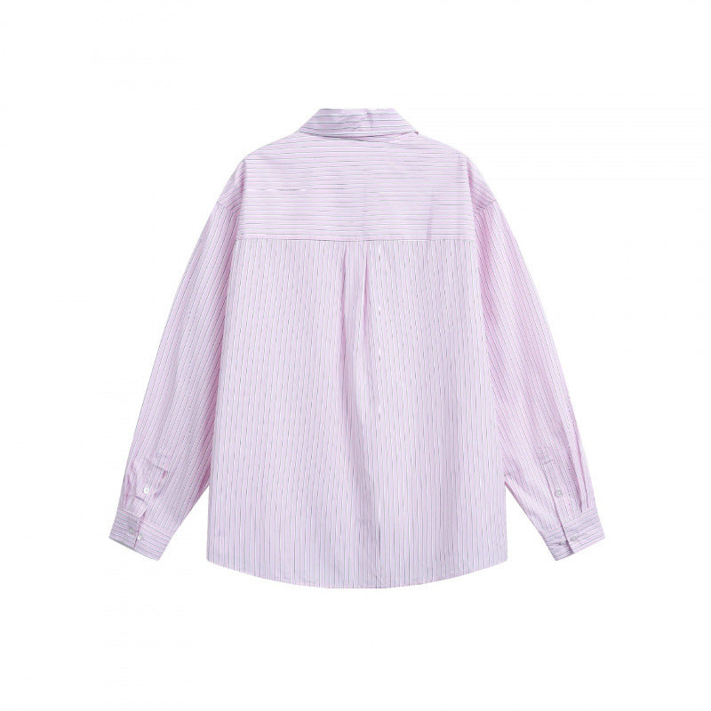 Women's oversized shirt made of cotton blend with fine pinstripes and chest pocket Chichicherry