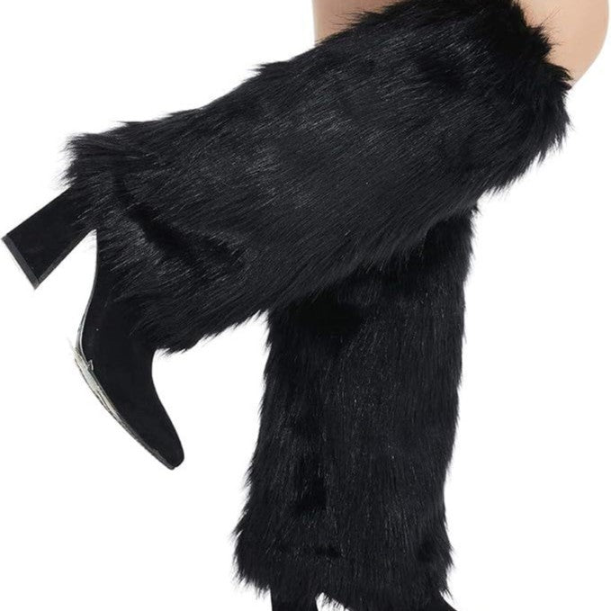 Women's long faux fur leg warmers with shaggy look and elastic waistband Chichicherry