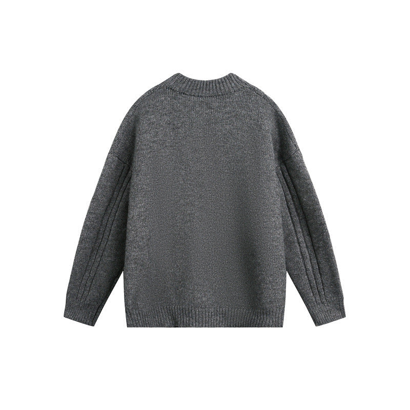 Ladies chunky knitted braid sweater with Henley button placket and stand-up collar Chichicherry