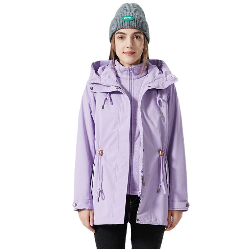 Women's Water-Repellent Fitted Parka Jacket with Hood and Drawstring Chichicherry