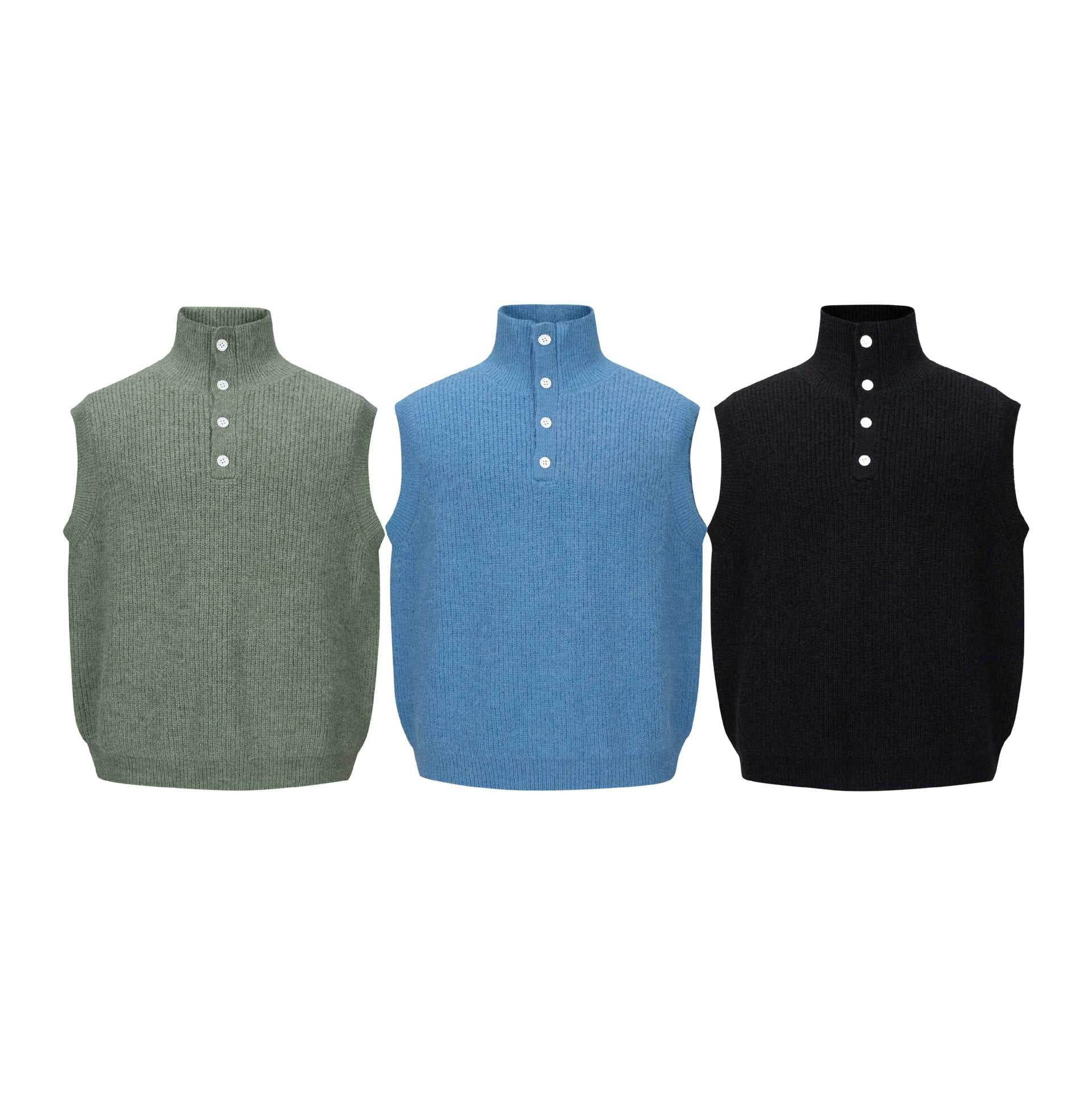 Unisex Chunky Knit Vest with Polo Collar and Half Button Placket Chichicherry