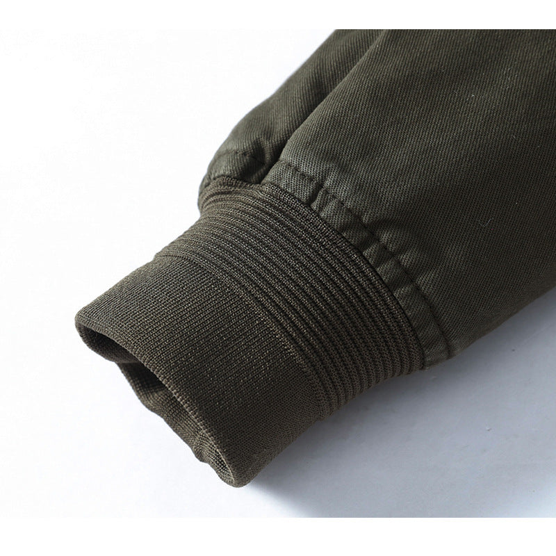 Men's lightweight canvas field bomber with stand-up collar, concealed zipper, and flap pockets Chichicherry