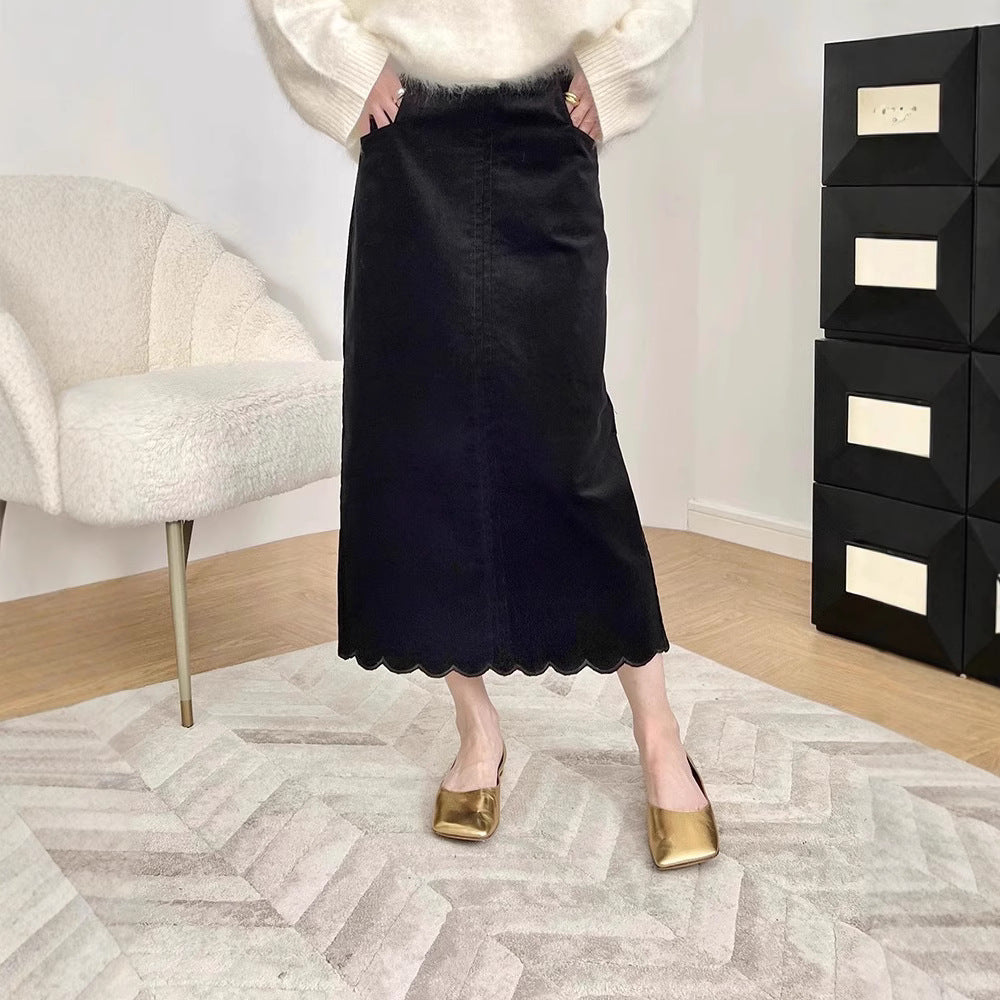 Women Elegant cut Maxi skirt with sculptural hemline Chichicherry