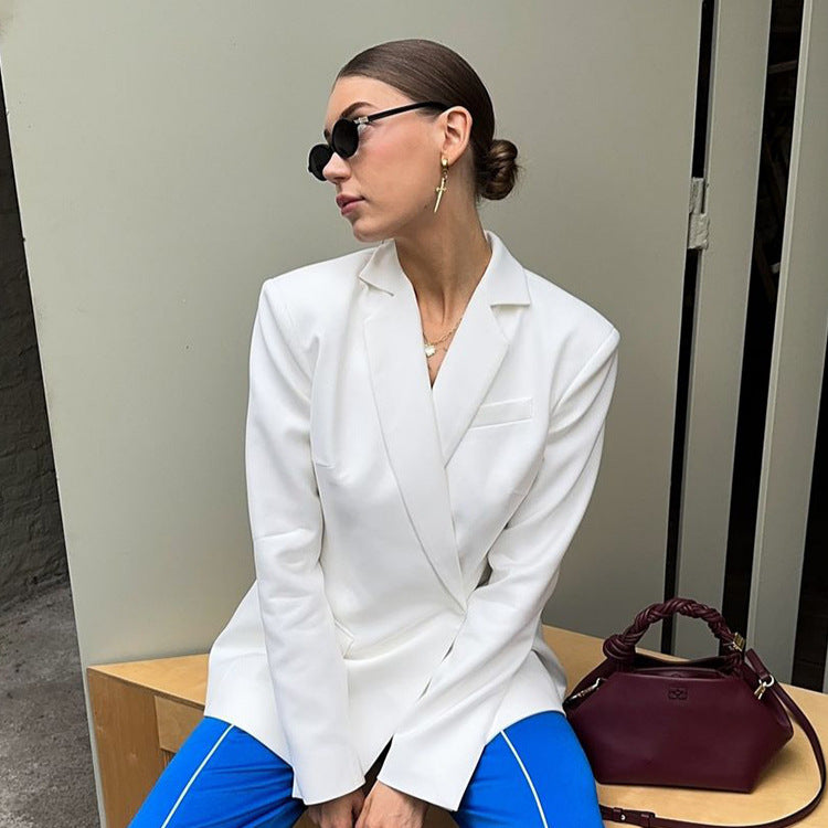 Women Sculptural Tailored Blazer with Asymmetric Front and Accentuated Shoulder Chichicherry
