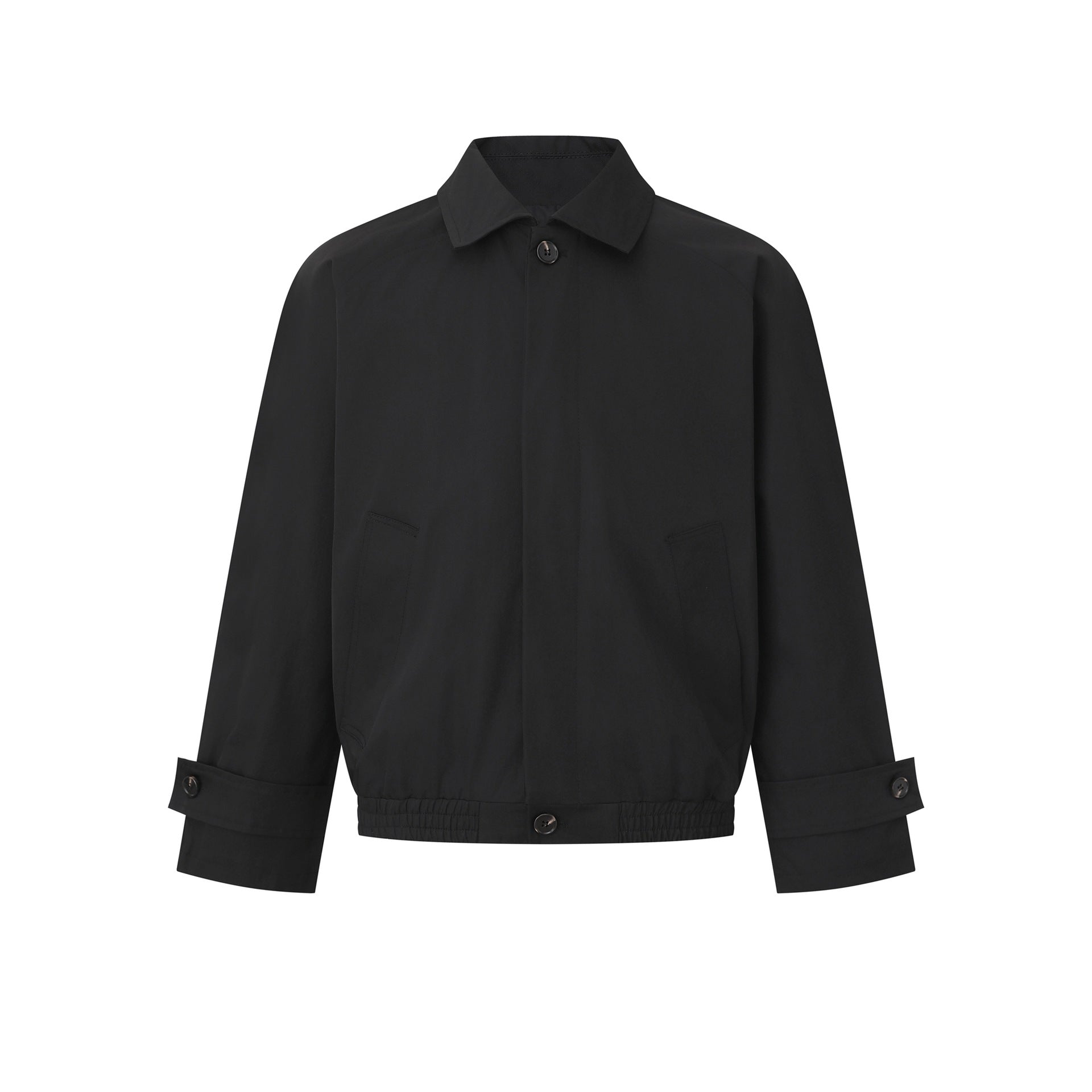 Ladies Short Bomber Jacket in Blouson Cut with Concealed Button Placket and Elastic Hem Chichicherry
