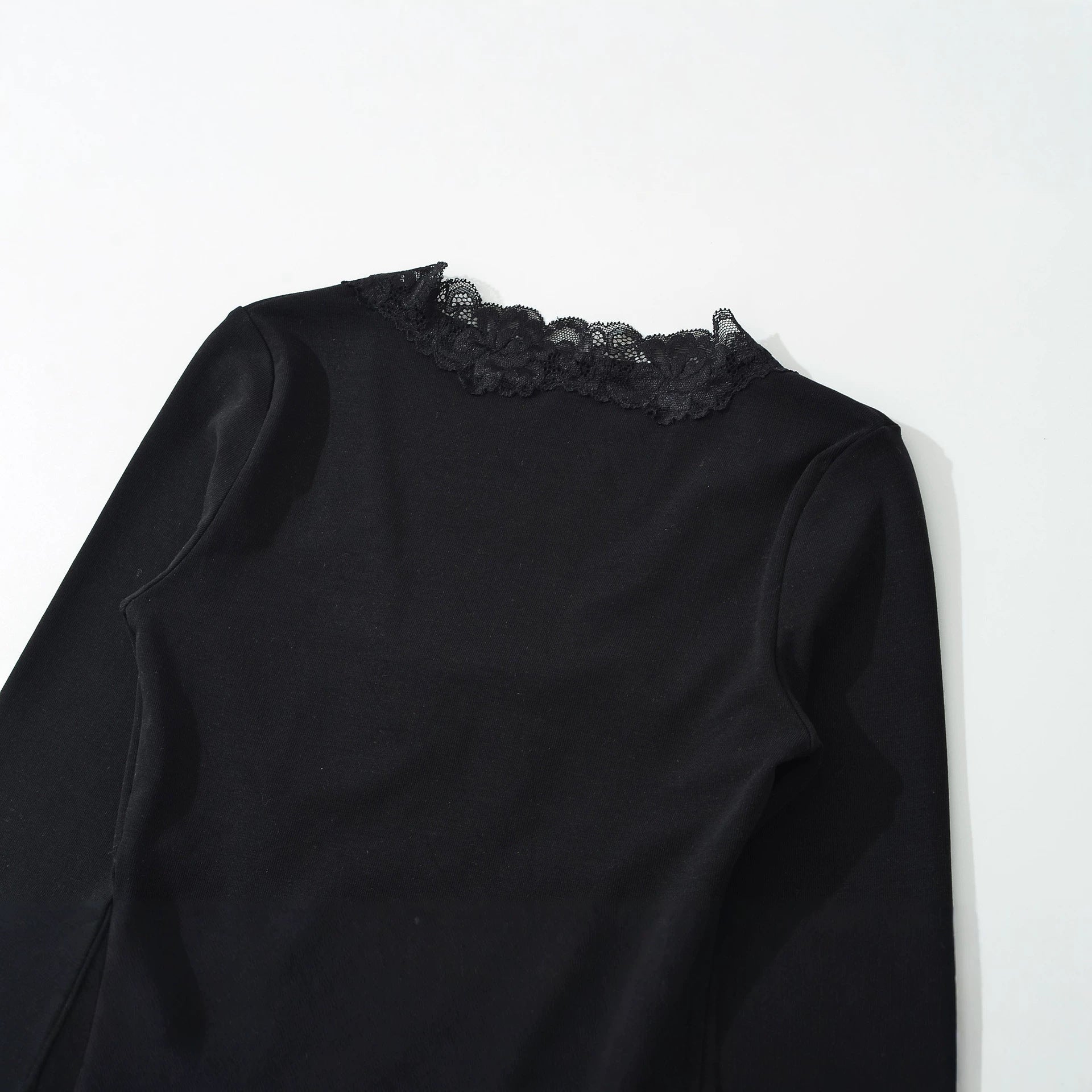 Women's Long Sleeve Shirt with Lace V-Neck and Tie Band Chichicherry