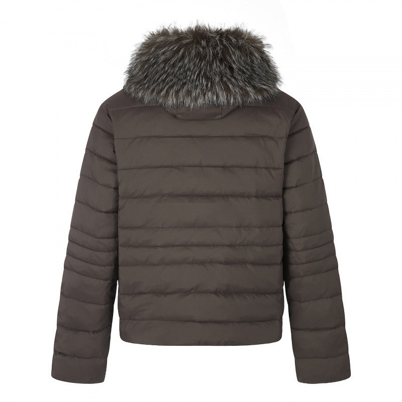 Women's short quilted hooded jacket with removable faux fur collar and thermal padding Chichicherry