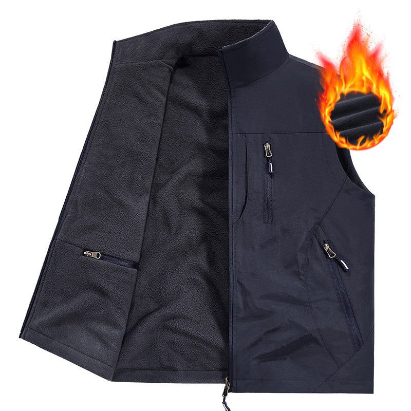 Men's thermo fleece outdoor vest with warming teddy lining, windproof outer layer & multifunctional zip pockets Chichicherry