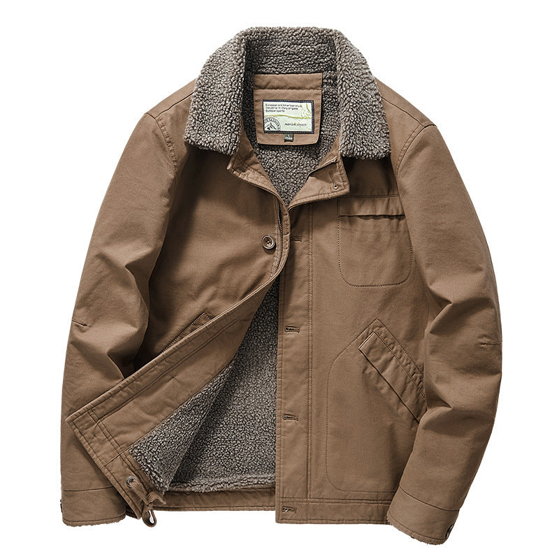 Men's insulated canvas work jacket with sherpa lining and shirt collar Chichicherry