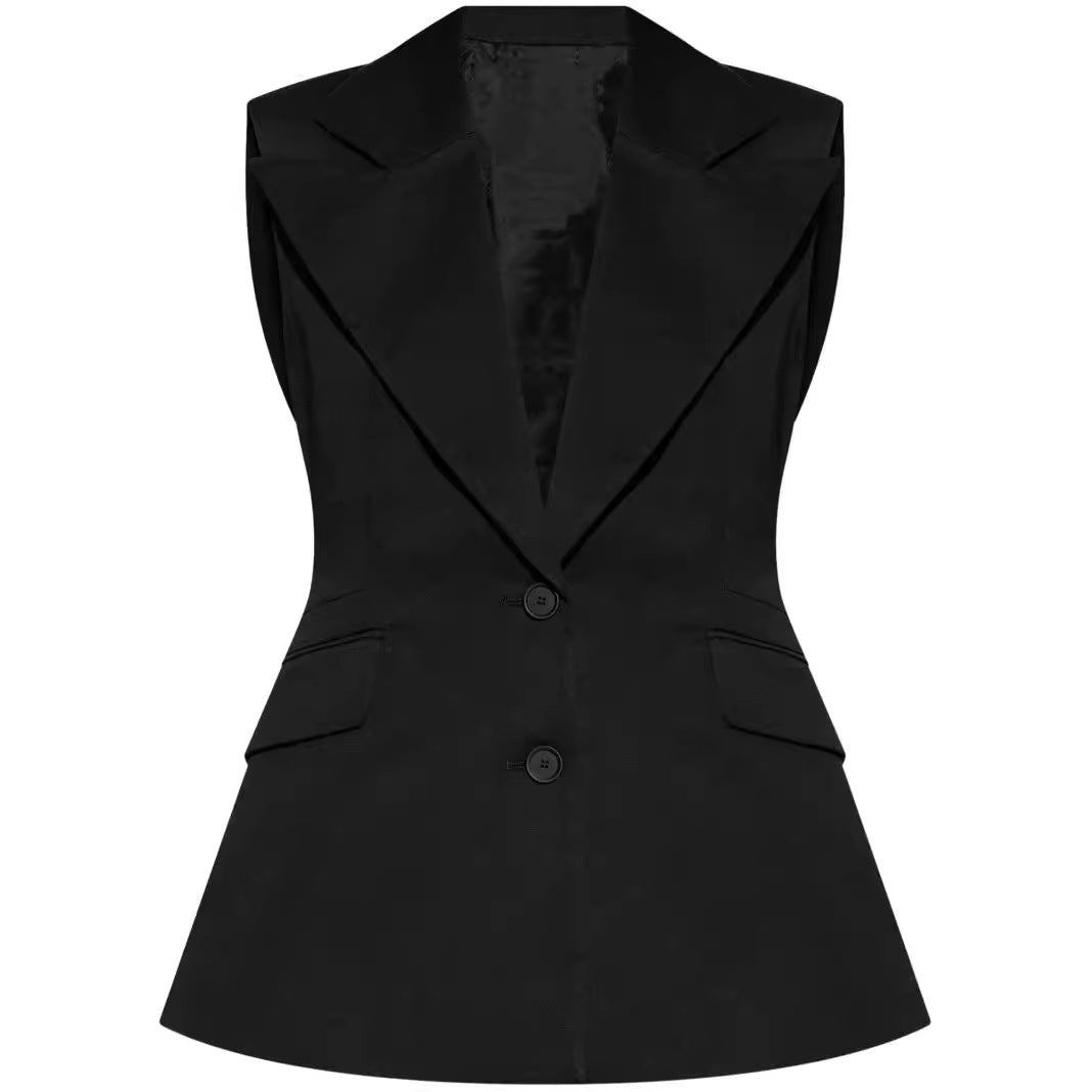 Women's Sleeveless Blazer with Distinctive Shawl Collar and Tailored Silhouette Chichicherry