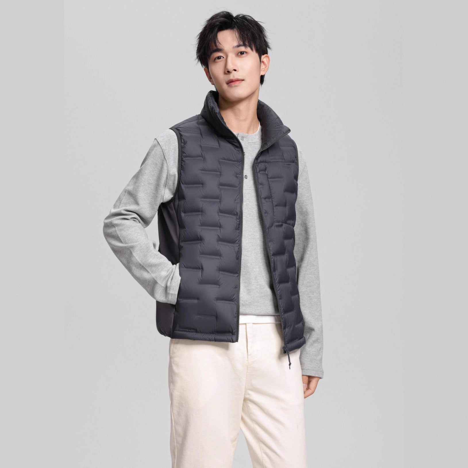Men's Lightweight Quilted Thermal Vest with Stand-Up Collar Chichicherry