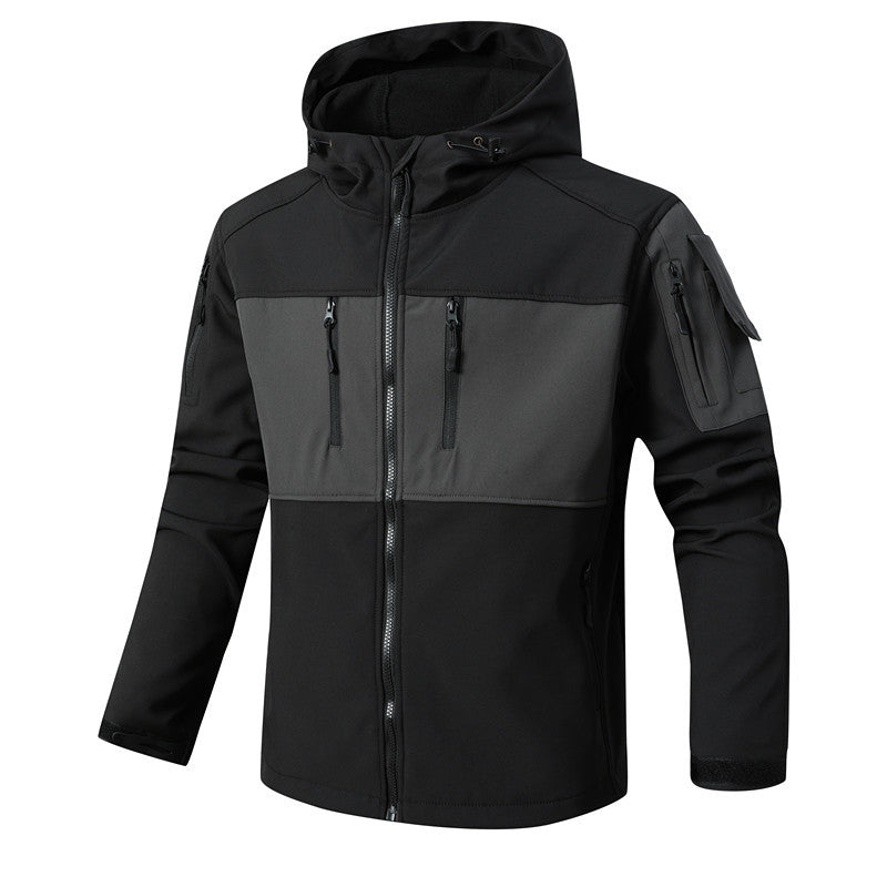 Men's Softshell Tactical Jacket with Fleece Lining, Hood and Multifunctional Pockets Chichicherry