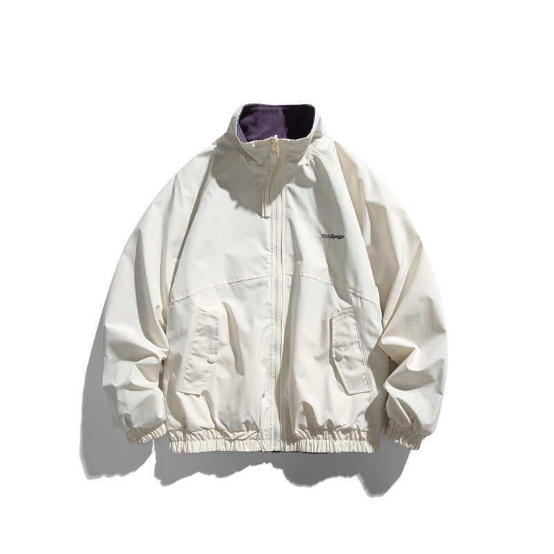 Unisex Light Boxy Windbreaker with High Collar and Contrasting Lining Chichicherry