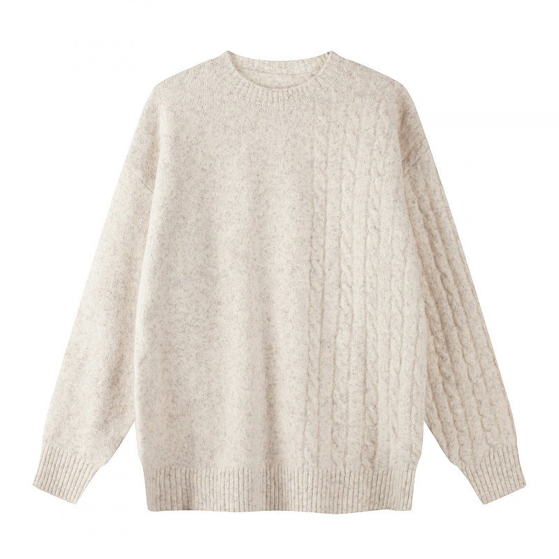 Unisex Oversize Fine-knit sweater with cable pattern detail and round neckline Chichicherry