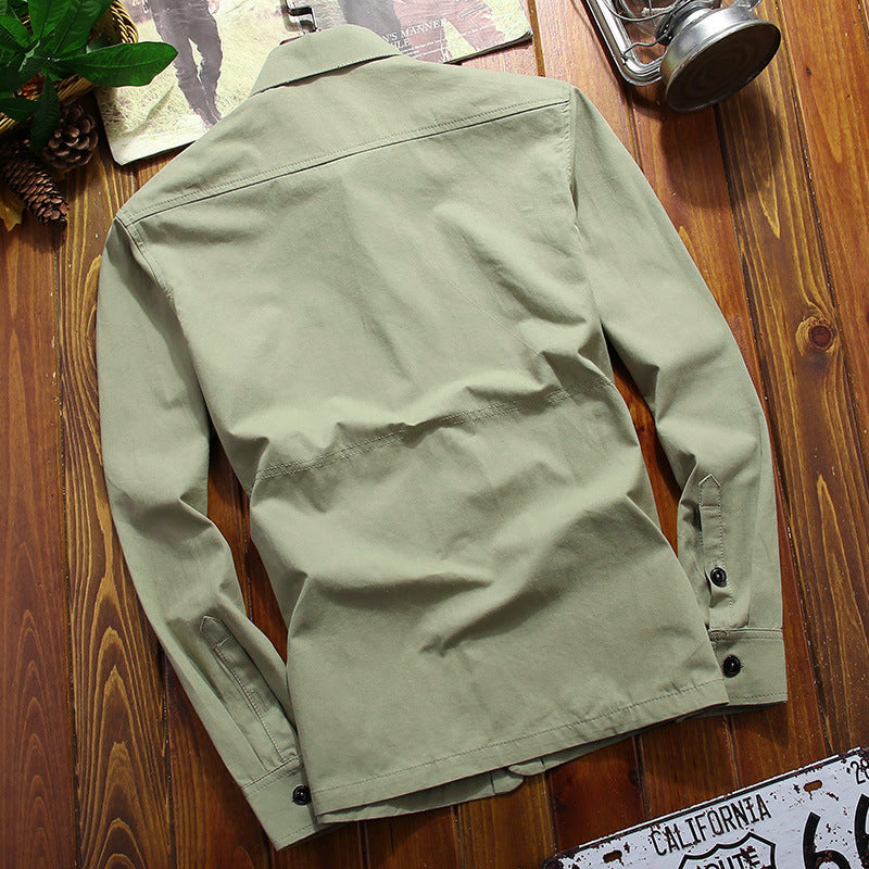 Men's lightweight canvas field shirt jacket with chest patch pockets and utility details Chichicherry