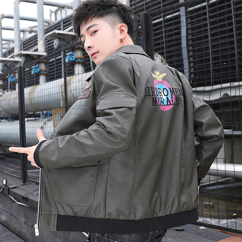 Men's aviator bomber jacket in military style with large back patch and arm pocket Chichicherry