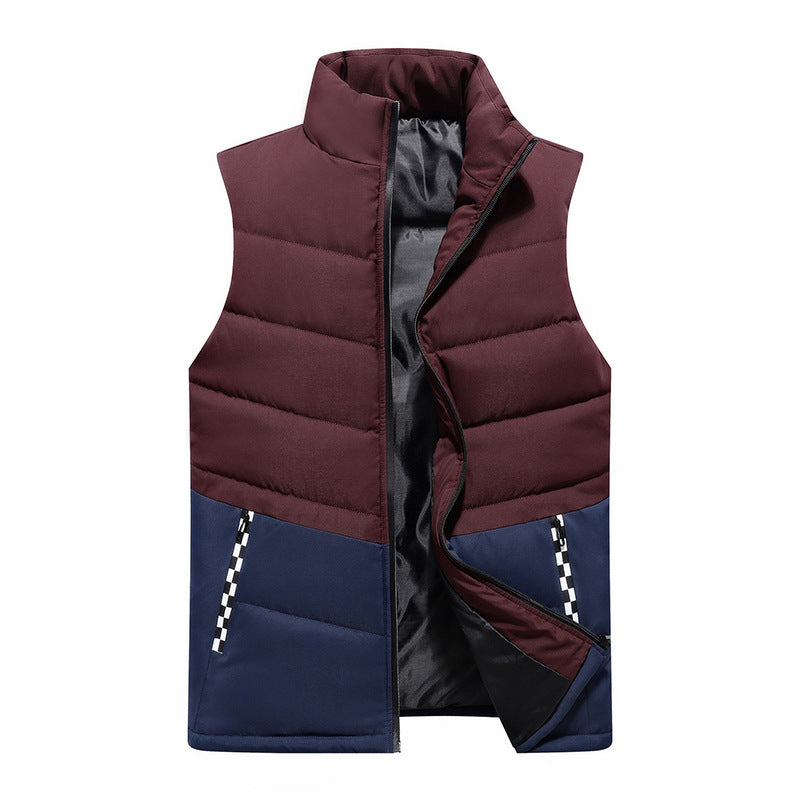 Men's sleeveless quilted vest with high stand-up collar and two-tone block design Chichicherry