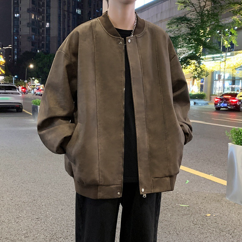 Men's Oversized Bomber Jacket made of Suede Imitation with Vertical Seam Structure Chichicherry