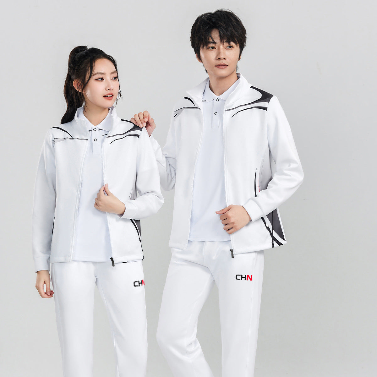 Unisex Athletic Training Set with Zip Jacket and Stripe Jogging Pants Chichicherry