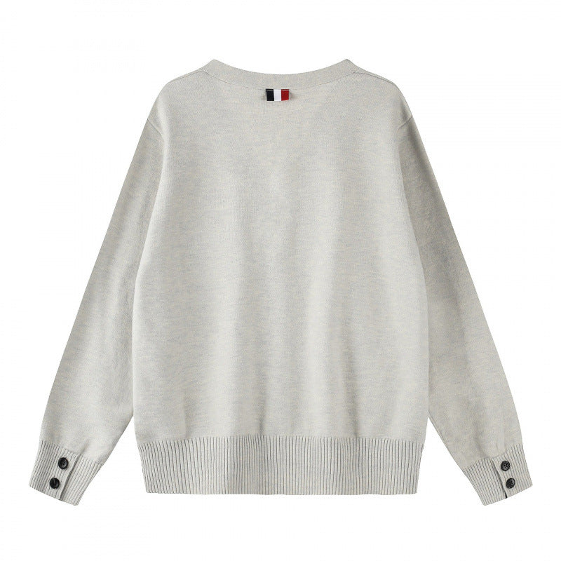 Unisex Oversize V‑Neck Knitted Cardigan with Button Placket and Side Press Buttons Chichicherry
