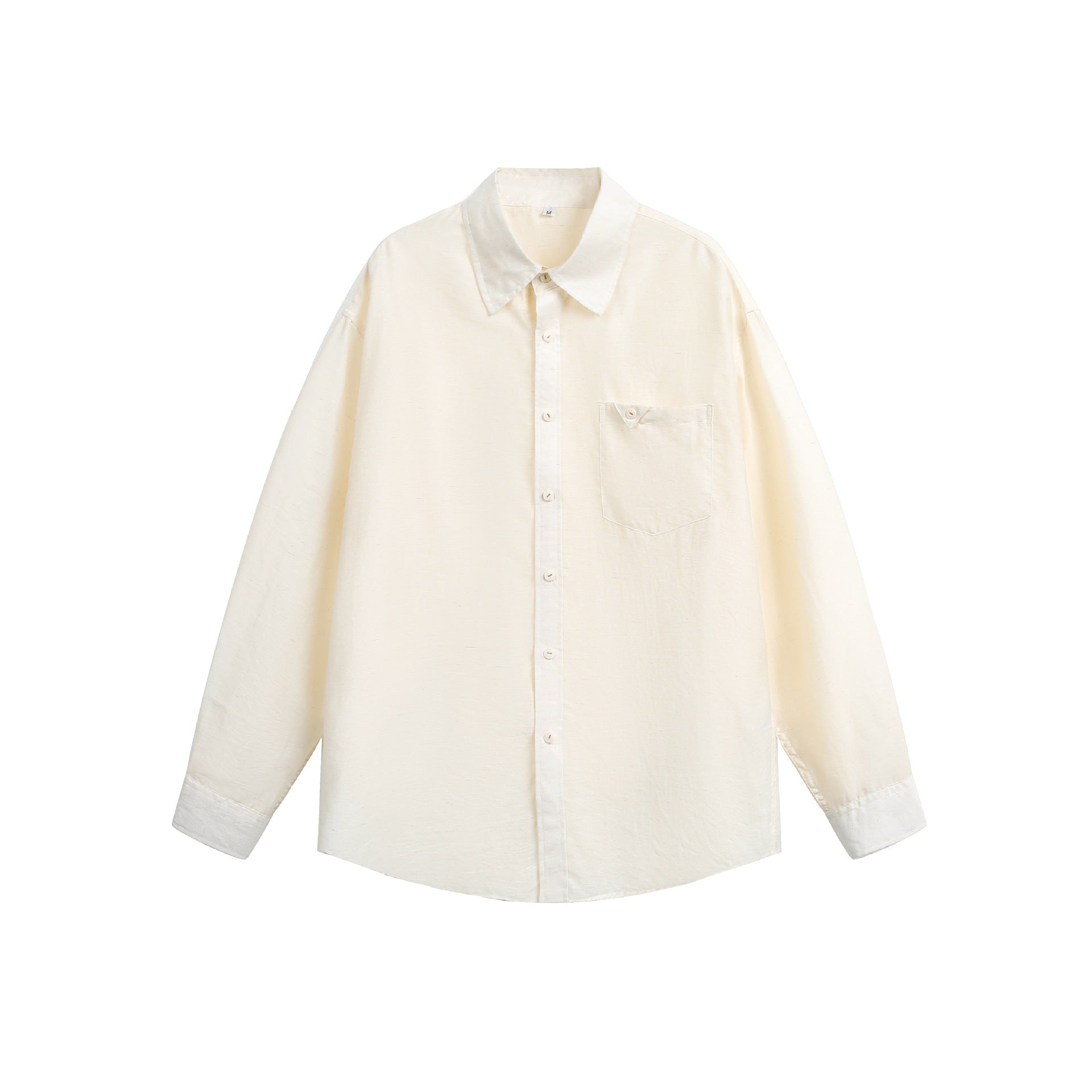 Women's Oversize Linen Blend Shirt Blouse with Large Kent Collar and Patch Breast Pocket Chichicherry