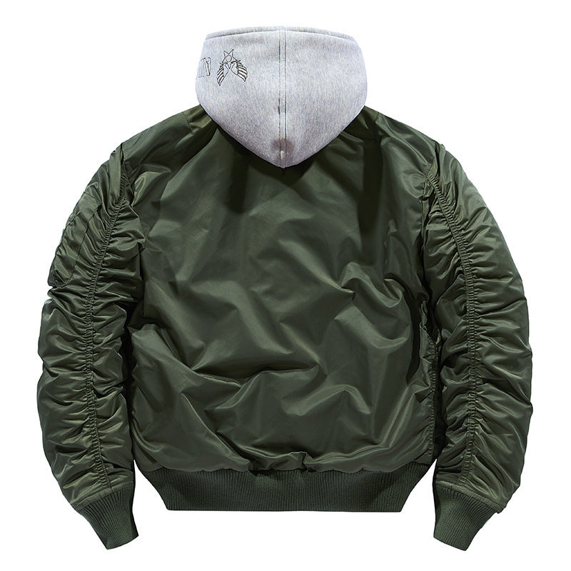 Men's pilot bomber jacket with removable hood double layer, padded thermal lining and arm pocket Chichicherry
