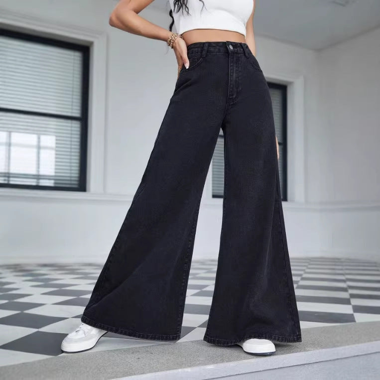 Ladies High-Waisted Ultra-Wide Palazzo Jeans made of Denim with Wide Leg Chichicherry