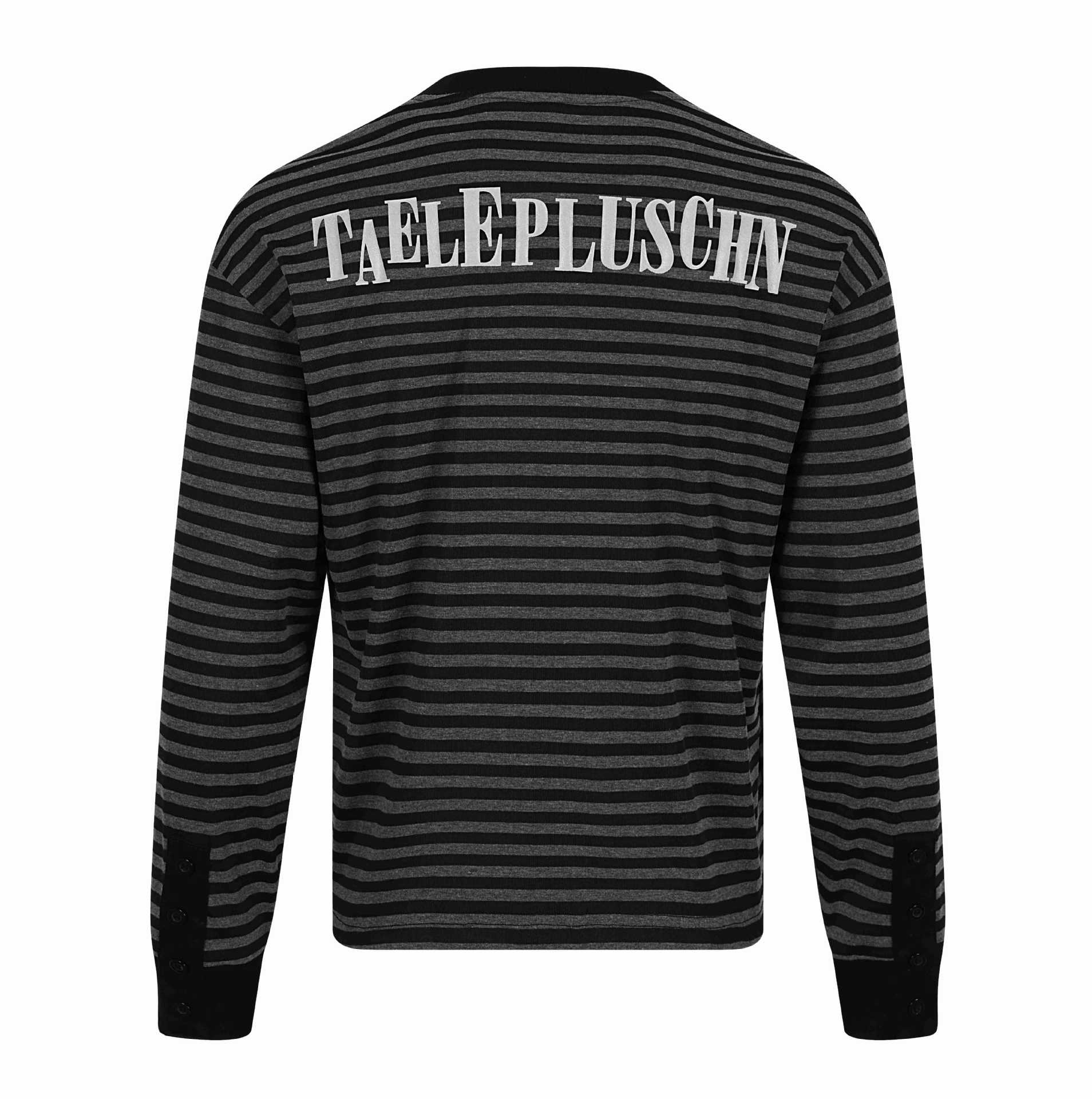 Unisex Striped Long Sleeve Sweater with V-Neck and Rhinestone Applications Chichicherry