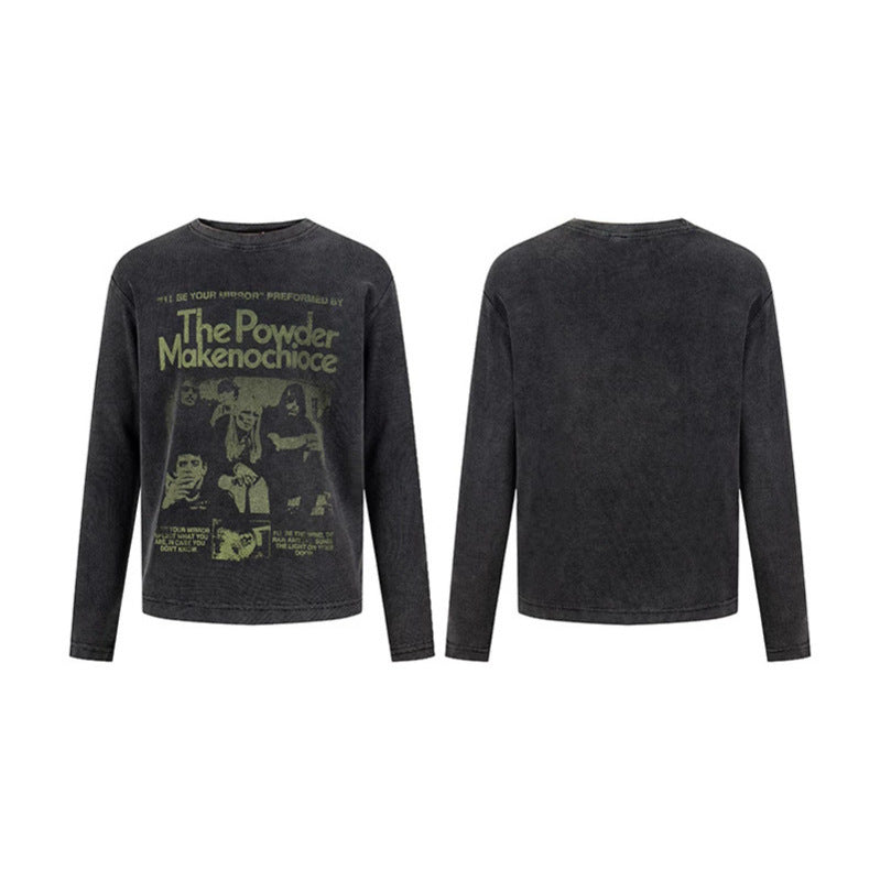 Women's Vintage Graphic Sweatshirt with Used Wash, Crew Neck and Relaxed Fit Chichicherry