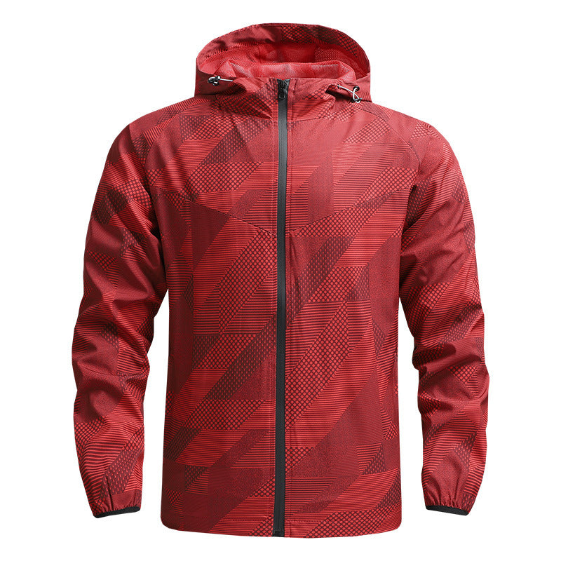 Men's ultralight breathable windbreaker with hood and reflective geometry print Chichicherry