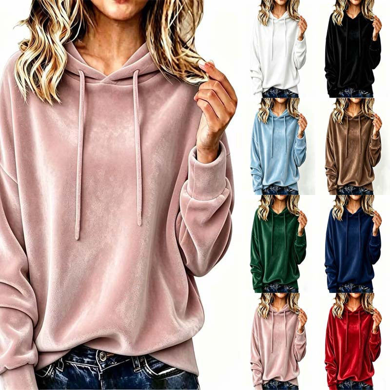 Women's Oversize Velvet Hoodie with Hood and Drawstring Chichicherry