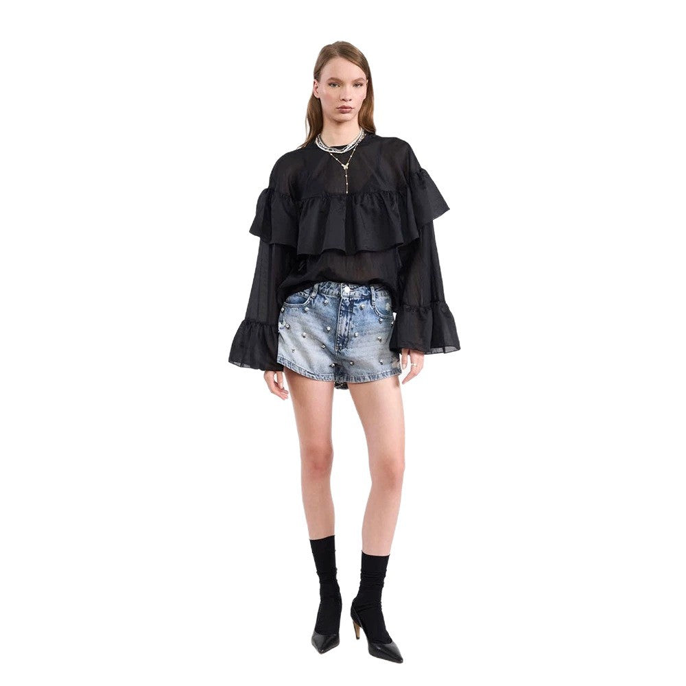 Women's Transparent Ruffle Blouse with Double Ruffle and Bell Sleeves Chichicherry