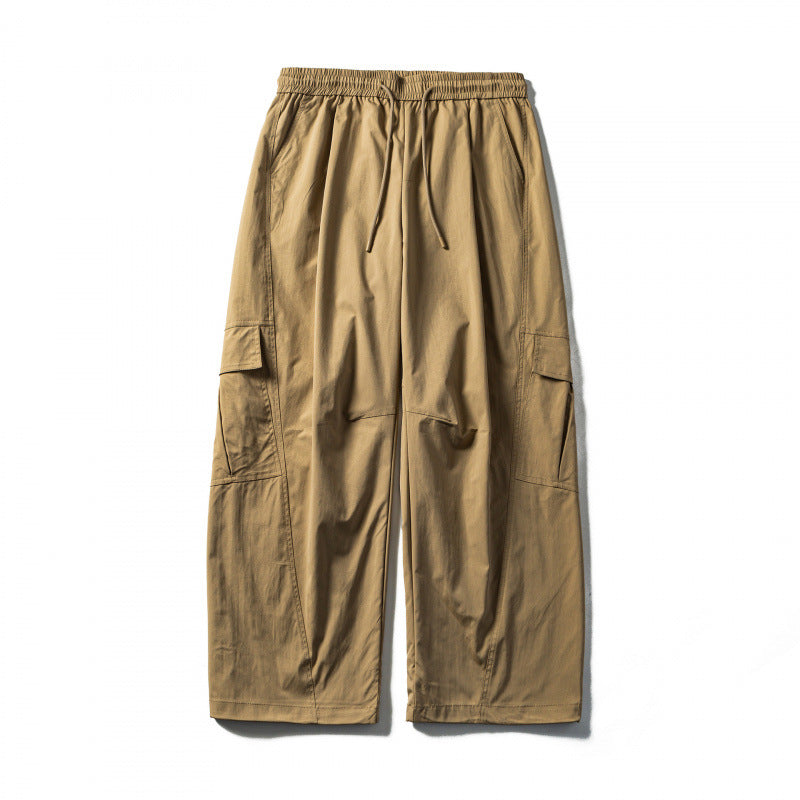 Men's Loose Cargo Pants with Elastic Waistband, Drawstring and Functional Side Pockets Chichicherry