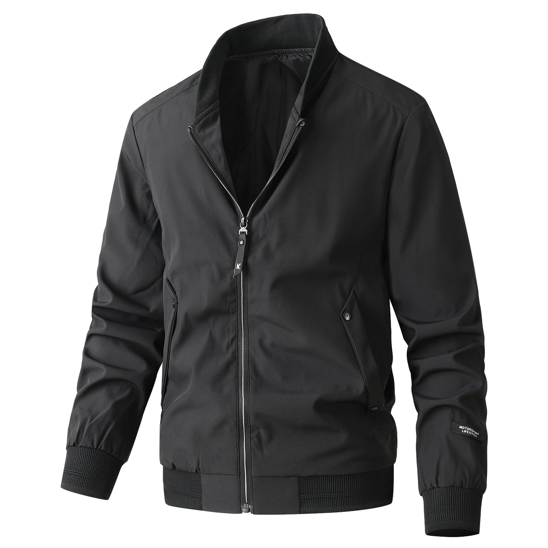 Men's Minimalistic Bomber Jacket made of Technical Nylon with Stand-up Collar and Ribbed Cuffs Chichicherry