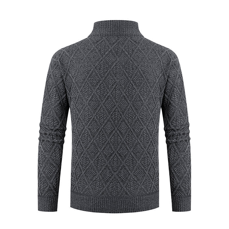 Men's knit zip jacket with diamond jacquard, standing collar and two-way zipper Chichicherry