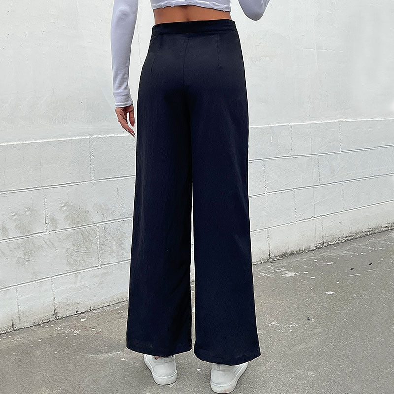 Women's High-Waisted Wide-Leg Pants with Maritime-Inspired Decorative Button Placket Chichicherry