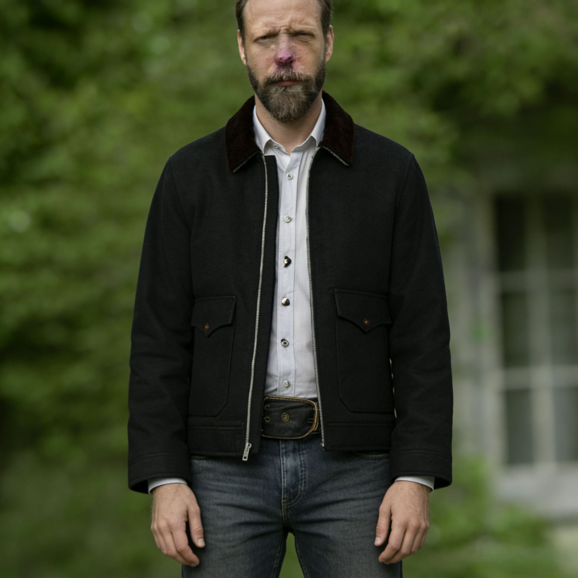 Herren robuste Canvas-Fieldjacke mit Cordkragen und aufgesetzten Pattentaschen Chichicherry