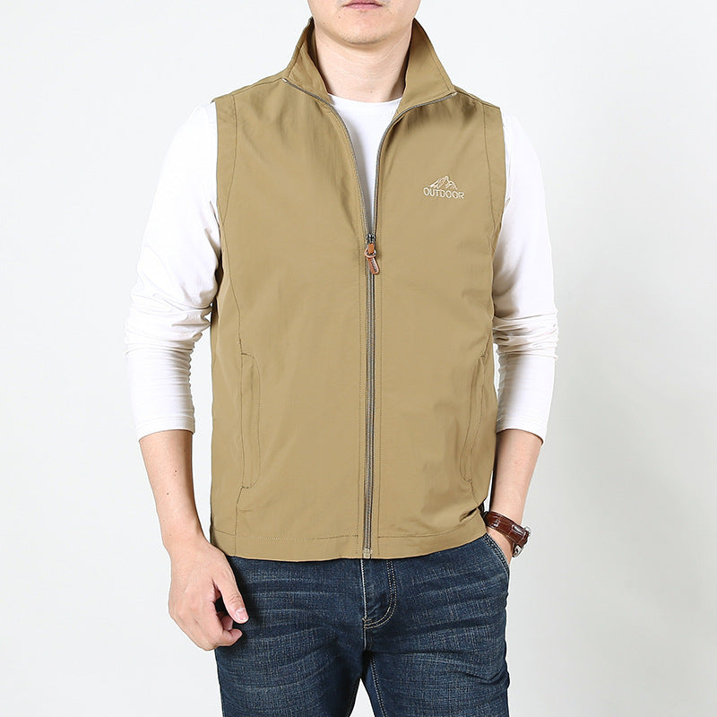Men's lightweight windproof outdoor vest with stand-up collar and full-length zipper Chichicherry