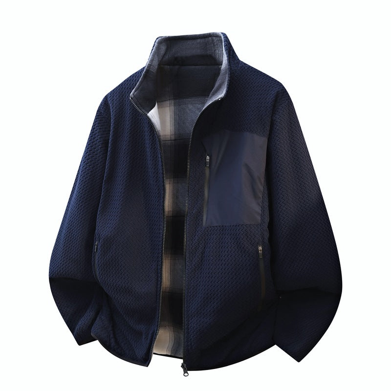 Men's structure fleece jacket with stand-up collar, contrast chest pocket and two-way zipper Chichicherry