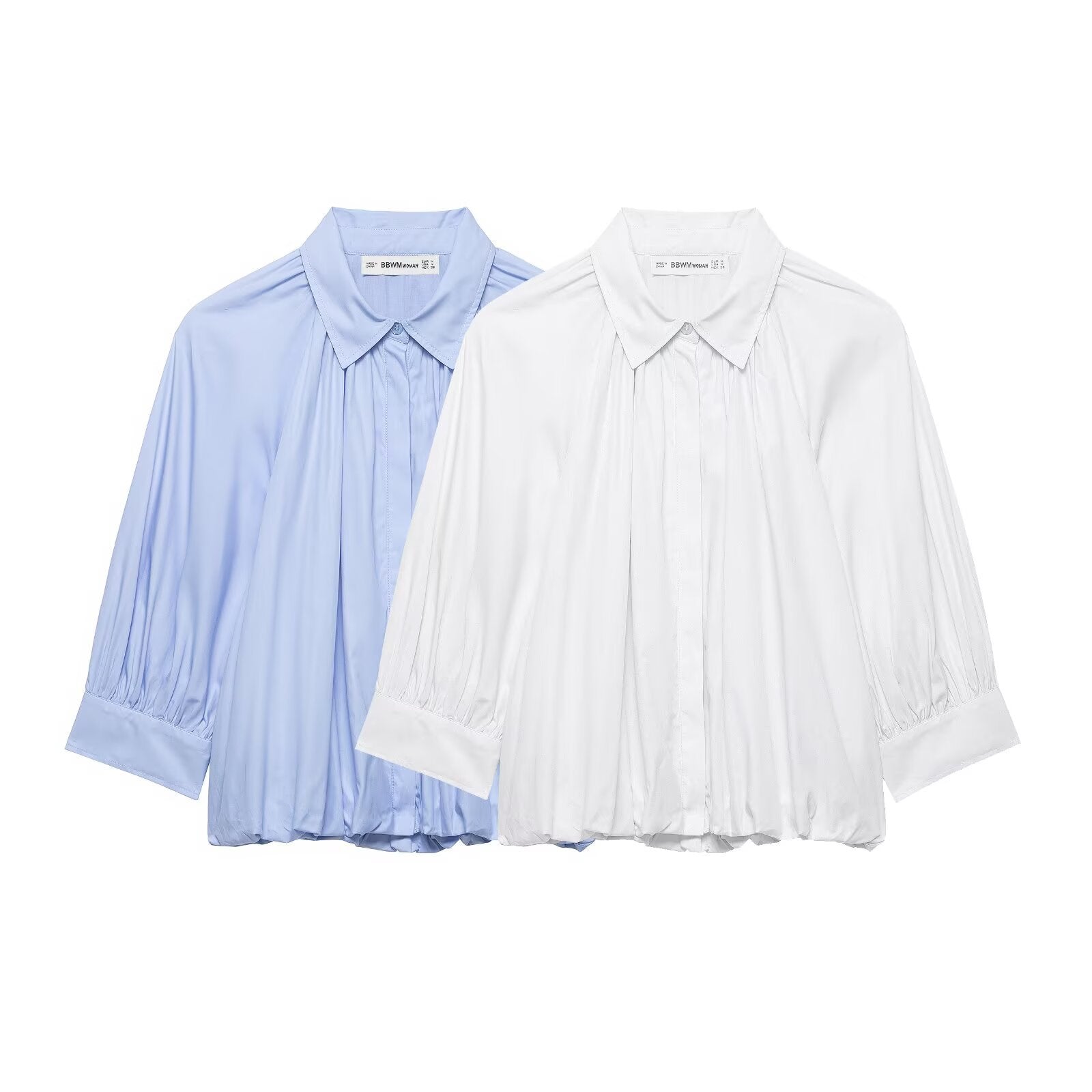 Women's Oversize Shirt Blouse with Pleats, Balloon Sleeves and Ruffled Hem Chichicherry