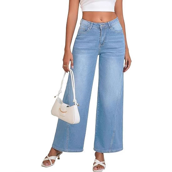 Women High-waisted Palazzo Pants made of Denim with Wide Leg Chichicherry